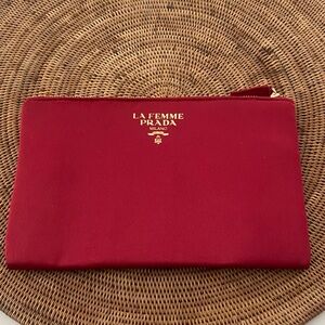 Prada Red La Femme Milano Zip Pouch with Gold Logo
